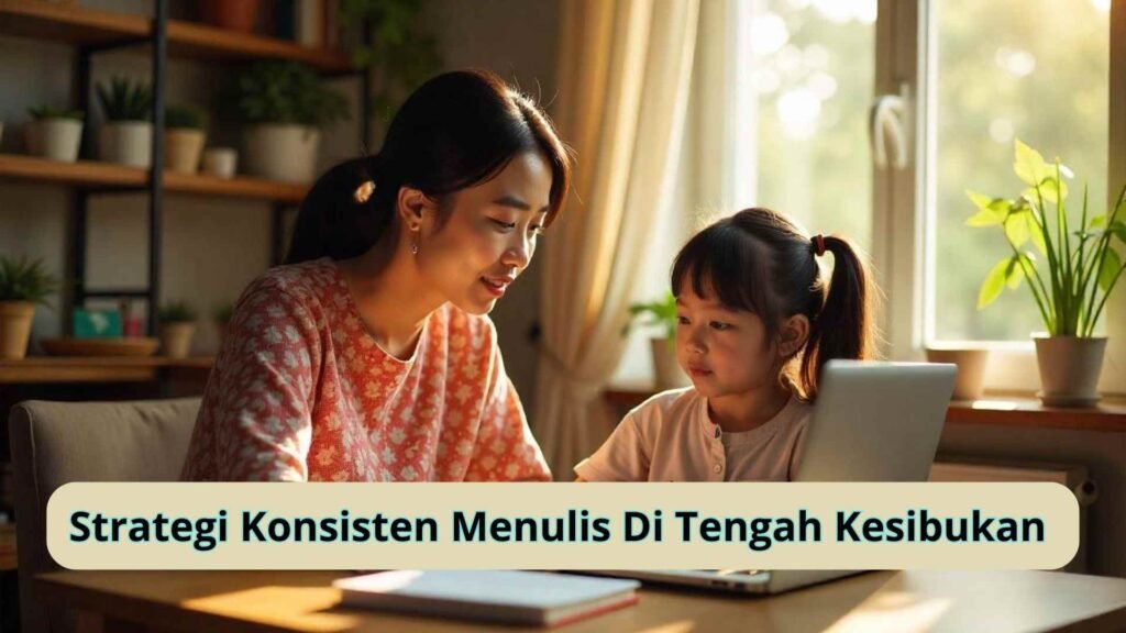 Ibu multitasking menulis dan menemani anak